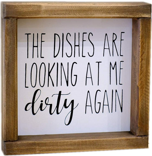 Lavender Inspired The Dishes are Looking at Me Dirty Again -Funny Kitchen Signs-Mini Farmhouse Framed Kitchen Decor-Tiered Tray Sign-Kitchen Count...