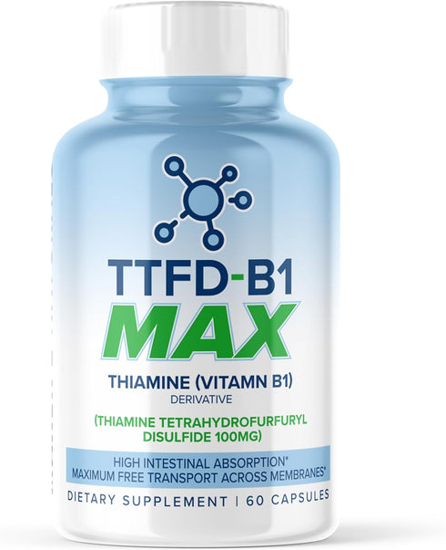 TTFD - B1 Max - Thiamine Vitamin B1 TTFD - 100mg - (Thiamine Tetrahydrofurfuryl Disulfide) Thiamine MAX, 60 Capsules by MAXLIFE NATURALS....