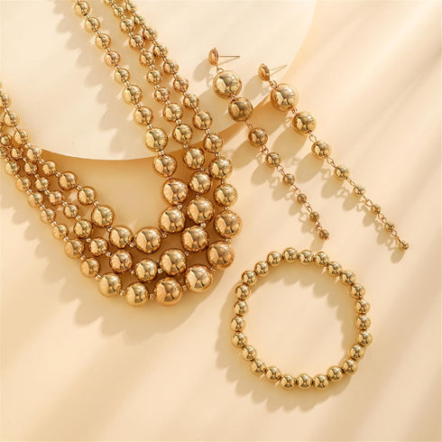 YBMYCM Gold Beaded Jewelry Set Chunky Multi Strands Choker Necklace Bracelet Earrings Set for Women...