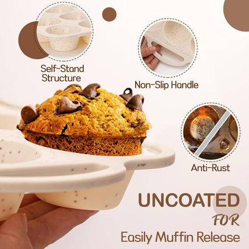 Silicone Muffin Pan - 12 Cups Muffin Baking Mold With Reinforced Stainless Steel Frame Inside, Non-stick Bakeware Durable Baking Mold Cupcake Mold...