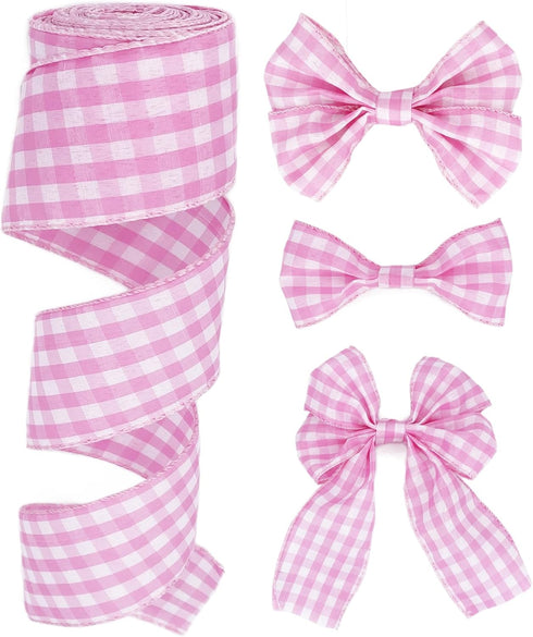 Pink White Buffalo Check Plaid Wired Ribbon,2 1/2”x10 Yard, Farmhouse Gingham Ribbon for Easter, Christmas, Wreath, Spring, Summer, Wedding, Baby ...