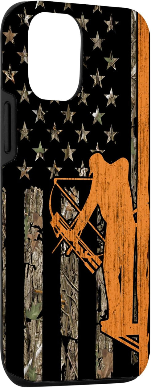 iPhone 12/12 Pro Bow Hunting Tree Stand Deer Hunter American Flag Camouflage Case...