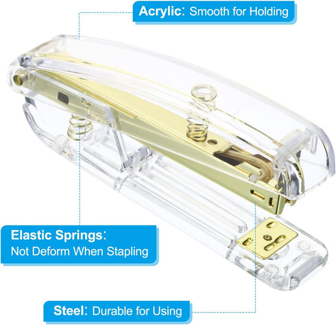 PATIKIL Acrylic Stapler, Portable Stylish Manual Effortless Desktop Accessories Stapler for Classroom Home Office Desk, Gold...