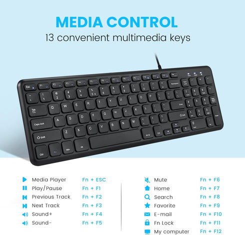 Perixx PERIBOARD-213U Wired Silent USB Scissor Keyboard - 14.45x4.76x0.70 Inches Compact Design with Number Pad - Black - US English (PB-213BUS-11...