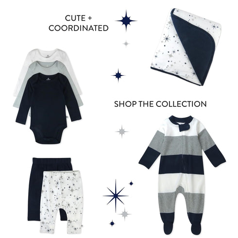 HonestBaby 2-Piece Knit Stroller Blanket with Trim Detail and Baby hat, Jumbo Twinkle Star Navy, One Size...