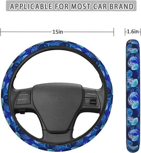Ocean Blue Jellyfishes Steering Wheel Cover for Women, Girls 15 inch Universal Auto Car Anti Slip Wrap Steering Wheel Covers Fit for Vehicles, Tru...
