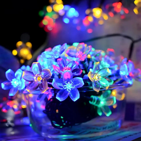 Solar Flower String Lights, 50LED 23Ft Cherry Blossom String Lights, 8 Modes Sakura Fairy Lights Outdoor, IP65 Waterproof Flower Lights for Garden...