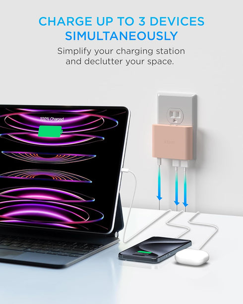 iHome 32W AC Pro Multi Port USB Wall Charger Block - Charging Station for Multiple Devices with 3 USB Ports (1 USB-C, 2 USB-A) - Fast Charging, Un...