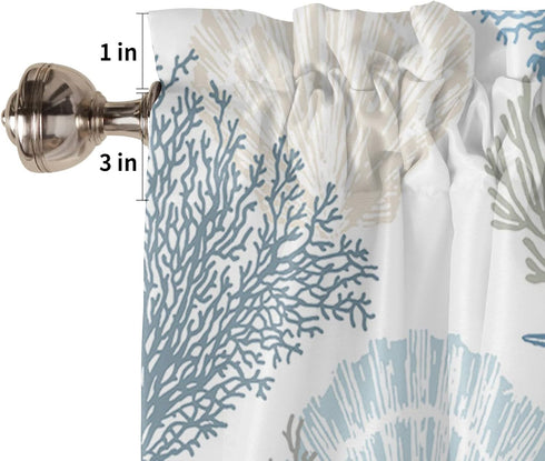Blue Farmhouse Short Window Curtain Valances, Summer Beach Coral Starfish Valances for Windows, Ocean Nautical Coastal Rod Pocket Window Treatment...