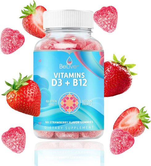 BeLive Vitamin D3 Gummies with B12 Vitamins - 60 Ct I Immune Support Gummies with Vegan Vitamin B12 & D3, Provides Enhanced Bone & Muscle Strength...