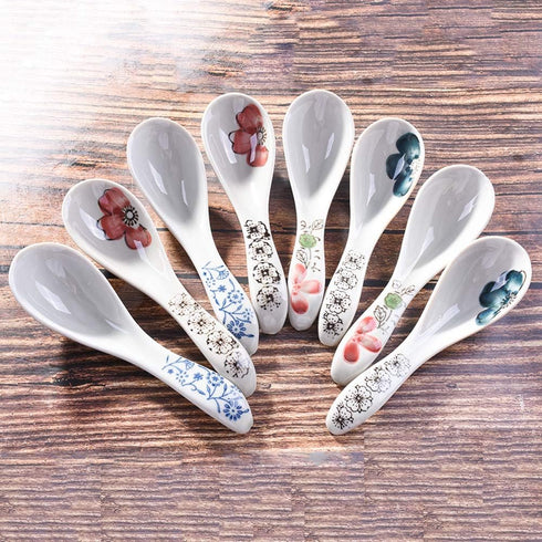 Japanese Style Soup Spoons set of 8, Ceramic Ramen Spoons Serving for Wonton, Salad, Porridge...