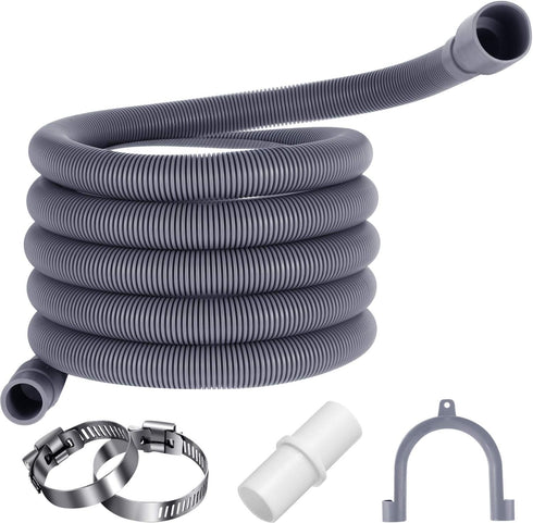 Universal Washing Machine Drain Hose Flexible Dishwasher Drain Hose Extension Kits Corrugated Washer Discharge Hose with 1 Extension Adapter and 2 Hose Clamps, U-Bend Hose Holder (6 ft)