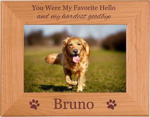 You Were My Favorite Hello and My Hardest Goodbye - Custom Dog - Engraved Genuine Wood Hanging/Tabletop Personalized Memorial Photo Picture Frame ...