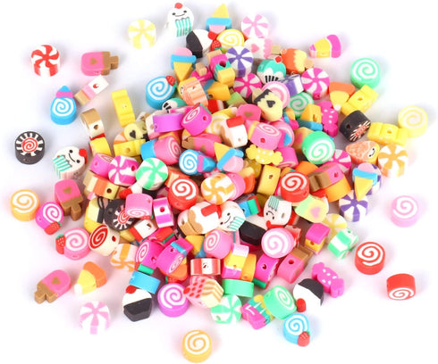 200PCS Colorful Candy Polymer Clay Beads 10mm Mixed Candy Ice Cream Spacer Beads Handmade Polymer Clay Beads Kit Bulk for Jewelry Making DIY Brace...