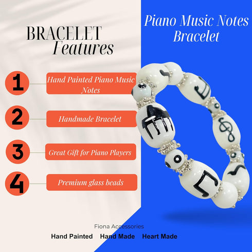 Music Note Bracelet, Teacher Appreciation Recital Gift, Glass Beaded Bracelet, 1 pc...