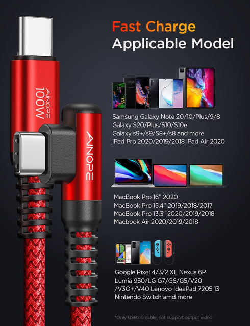 AINOPE 100W USB C to USB C Cable 10FT,Chubby Cable USB C,USBC to USBC Cable Fast Type C Charging Cable Fits for iPhone 15,MacBook Air/Pro,iPad Pro...