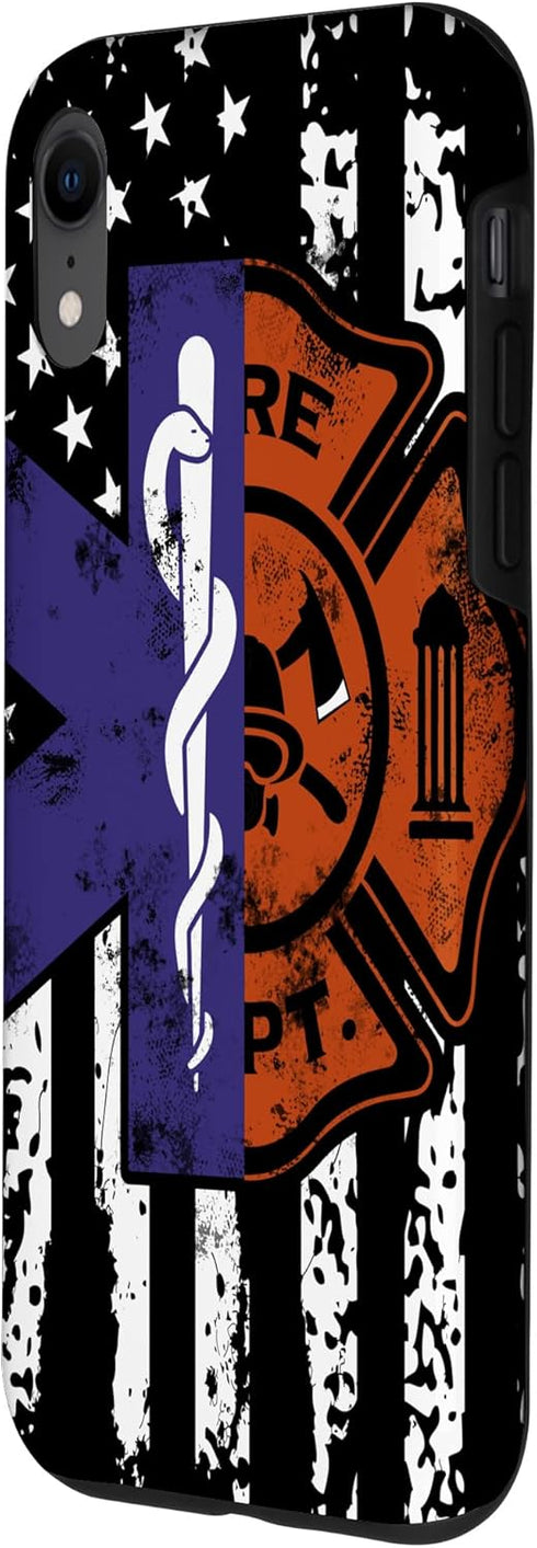 iPhone XR EMT Firefighter Fire Rescue EMT American Flag Gift Case...