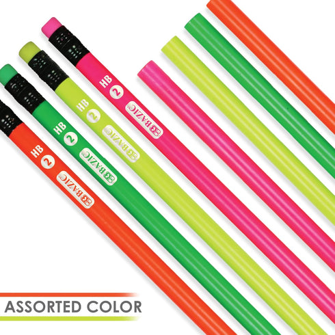 BAZIC Wood Pencil Neon Pencils, Latex Free Eraser, Unsharpened Rewards Pencil for Writing Drawing (8/Pack), 1-Pack...