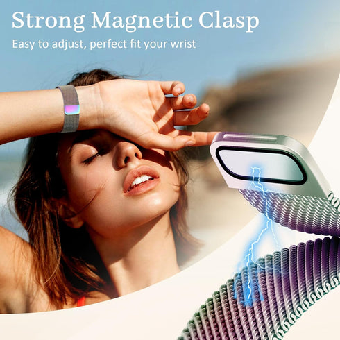 Magnetic Band with Bling Case Women Compatible with Apple Watch 45mm Crown Stainless Steel Strap Dressy Milanese Loop Protective Cover for iWatch ...