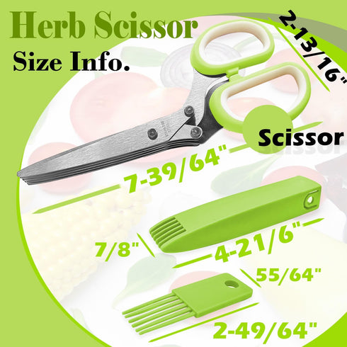 Herb Scissors, Kitchen Herb Shears Cutter with 5 Stainless Steel Blades and Cover, Chop Herbs and Greens Kitchen Multipurpose Cutting Shear Anti-r...