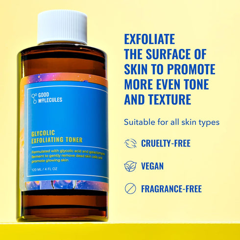 Good Molecules Glycolic Exfoliating Toner - Facial Toner and Exfoliant with Glycolic Acid, Hyaluronic Acid and Aloe to Moisturize - Skincare for F...
