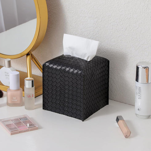 Tissue Box Cover PU Leather Tissue Holder Square Facial Tissue Case Facial Paper Organizer Dispenser for Bathroom, Vanity Countertop, Tabletop, Ca...