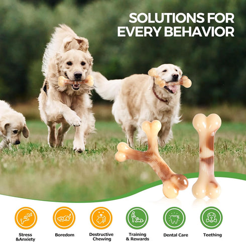 2 Pack Indestructible Dog Bones Chew Toys for Aggressive Chewers, Long Lasting Nylon Bone Tough Durable Dog Toys Puppy Toys Teeth Cleaning for Med...