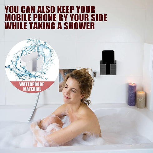 CEI&BPY 2Pcs Phone Holder Wall Mounted, Phone Stand with Self Adhesive. Phone Holder for Shower/Charging.Compatible with iPhone and Android (2Pcs-...