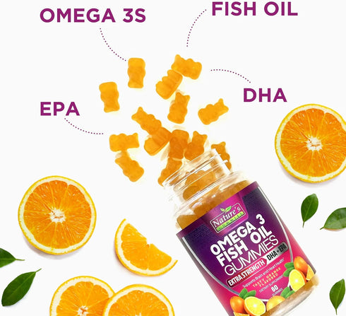 Omega 3 Fish Oil Gummies, Extra Strength Omega Fish Oil Supplement, High Absorption for Joint, Heart & Brain Support, Nature's Heart Healthy Omega...