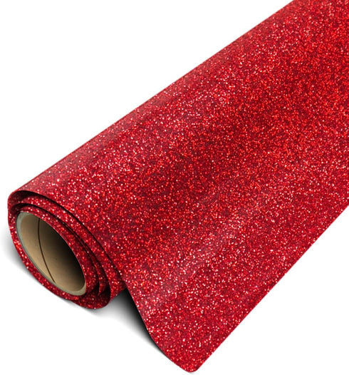 Siser Glitter Heat Transfer Craft Vinyl Roll 5ft x 10" Roll Including Stainless Steel Weeding Tool (Red)...