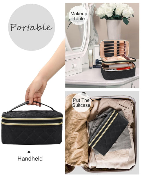 Relavel Travel Makeup Bag, Compact Cosmetic Bag for Women, Waterproof Makeup Brush Holder Organizer with Adjustable Dividers (Black)...
