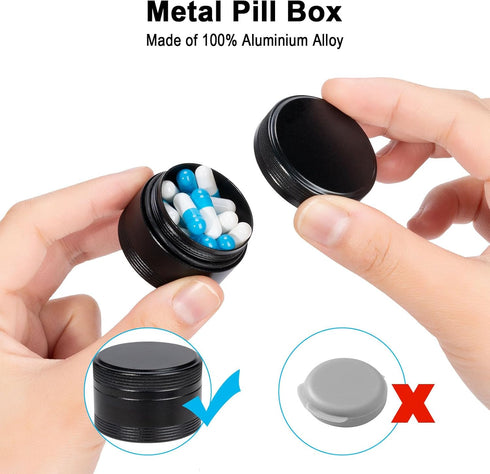 Small Pill Case Metal Pill Box - Single Waterproof Pill Container for Pocket & Purse, Travel Medicine Organizer, Portable Daily Round Pillbox Hold...