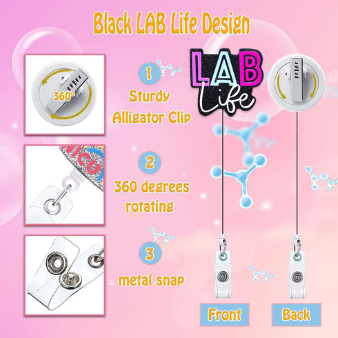 Lab Life Funny Badge Reels Retractable for Nurses Cute Nurse Badge Reel Holder Glitter Teacher Nursing Badge Clip RN CNA LPN Medical Assistant Stu...