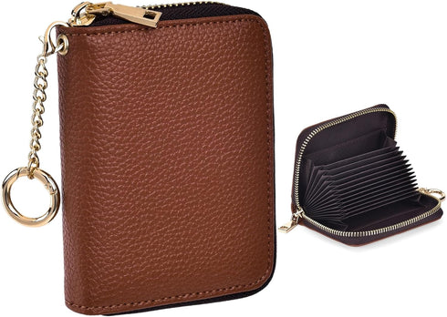 Credit Card Holder For Women, Rfid Blocking Small Compact Bifold Credit Card Wallet With Zip Close, ID Card Holder With Key Chain, Waterproof Purs...