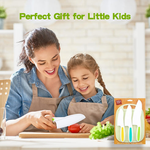 4 Pcs Kids Kitchen Knife Set,Kids Knives For Real Cooking With Nylon Kitchen Baking Knife with Cutting Board,Firm Grip,Safe Serrated Edges Kids Kn...