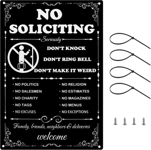 Metal No Soliciting Sign for House Front Door Yard Fence 12 x 8 inch No Soliciting Sign Sticker for Home, Don't Knock Don't Ring Bell No Solicitat...
