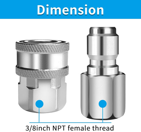2 Sets NPT 3/8 Inch Pressure Washer Quick Connect Kit, Stainless Steel Male And Female Quick Connect Pressure Washer Fittings Pressure Washer Adap...