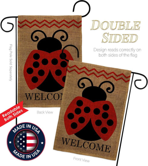 Welcome Ladybug Burlap Garden Flag - Friends Bugs & Frogs Butterfly Ladybugs Dragonfly Bee Springtime Insect Natural Wildlife - Yard Decorations H...