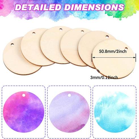100 Pieces Unfinished Round Wooden Circles with Holes Round Wood Discs for Crafts Blank Natural Wood Circle Cutouts for DIY Crafts Party Birthday ...