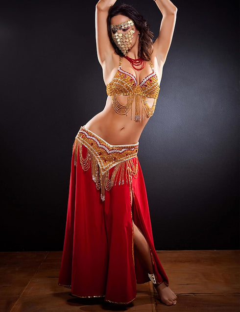 Sanfenly Belly Dance Jewelry Set for Women Cosplay Gold/Silver Coins Veil Triangle Bracelets with Ring and Coin Anklet Halloween Carnival Dance Pl...
