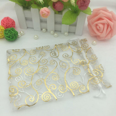 100pcs Sheer Organza Favor Bags For Wedding Baby Shower Rattan Print Gift Bags Samples Display Drawstring Pouches (4x6 inch, white)...
