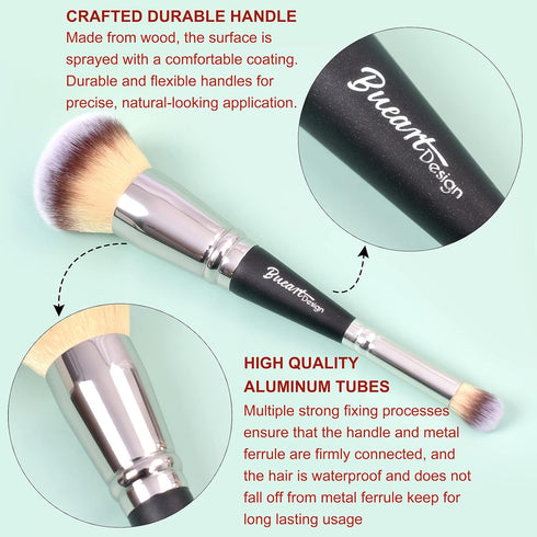 Duo Foundation & Concealer Makeup Brush Plus Large Flat Top Kabuki Foundation Brush Value Pack Ideal for Makeup Contour Blush,Liquid, Cream,Buffin...