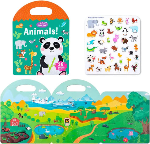 2 Sets Portable Jelly Quiet Busy Sticker Book, Vehicle & Animal Reusable Sticker Books for Kids, Toddler Sticker Activity Book Preschool Learning ...