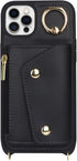 for iPhone 12/12 Pro Case with Card Holder and Strap - Zipper Pocket,Crossbody Lanyard Strap,Credit Card Holder,Stand Ring,Cute Phone Wallet Case ...