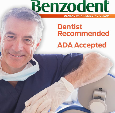 Benzodent Maximum Strength Dental and Oral Pain Relieving Cream for Dentures, Mouth Sores, and Braces, Long lasting Topical Anesthetic, 1oz...