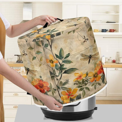 Dragonfly Yellow Flower Air Fryer Cover Dust Cover Compatible with Instant Pot Dust Protection Kitchen Appliance Cover Pockets Halloween Gifts for...