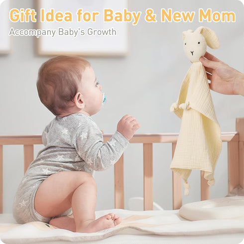Newborn Baby Loveys Security Blanket Muslin Soft & Breathable,Organic Cotton Bunny & Lion Lovies for Baby New Born Boy Girl Unisex Baby Unique Neu...