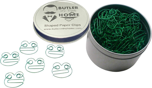 100 Count Frog Shaped Paper Clips Great for Paper Clip Collectors or Office Gift - Comes in Round Tin with Lid and Gift Box (Green)...