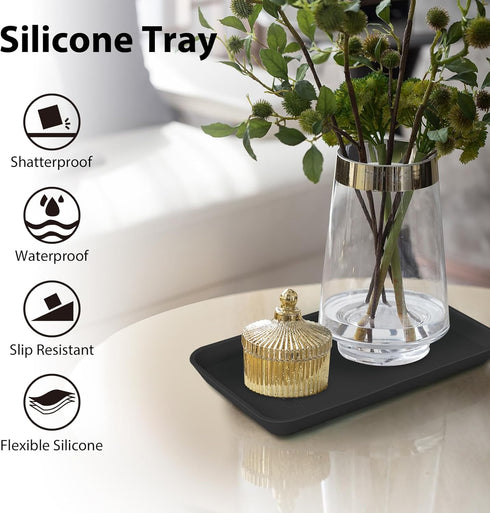 Countertop Vanity Tray, Bathroom Silicone Shatterproof Tray, Soap and Sponge Holder for Kitchen Sink Toilet Tank Tray, Bathroom Trays for Counter,...