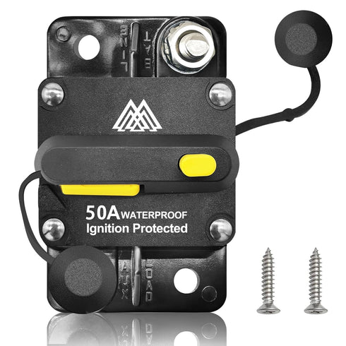 50Amp Circuit Breaker for Trolling Motor Marine Boat ATV Vehicles Stereo Audio Solar Battery System with Manual Reset Inline Fuse with 1/4" M6 Scr...